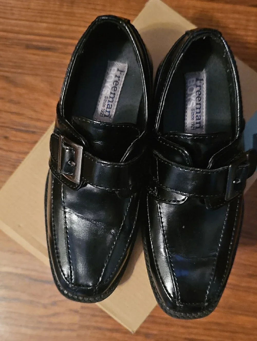 Kids Black Leather Buckle Loafers